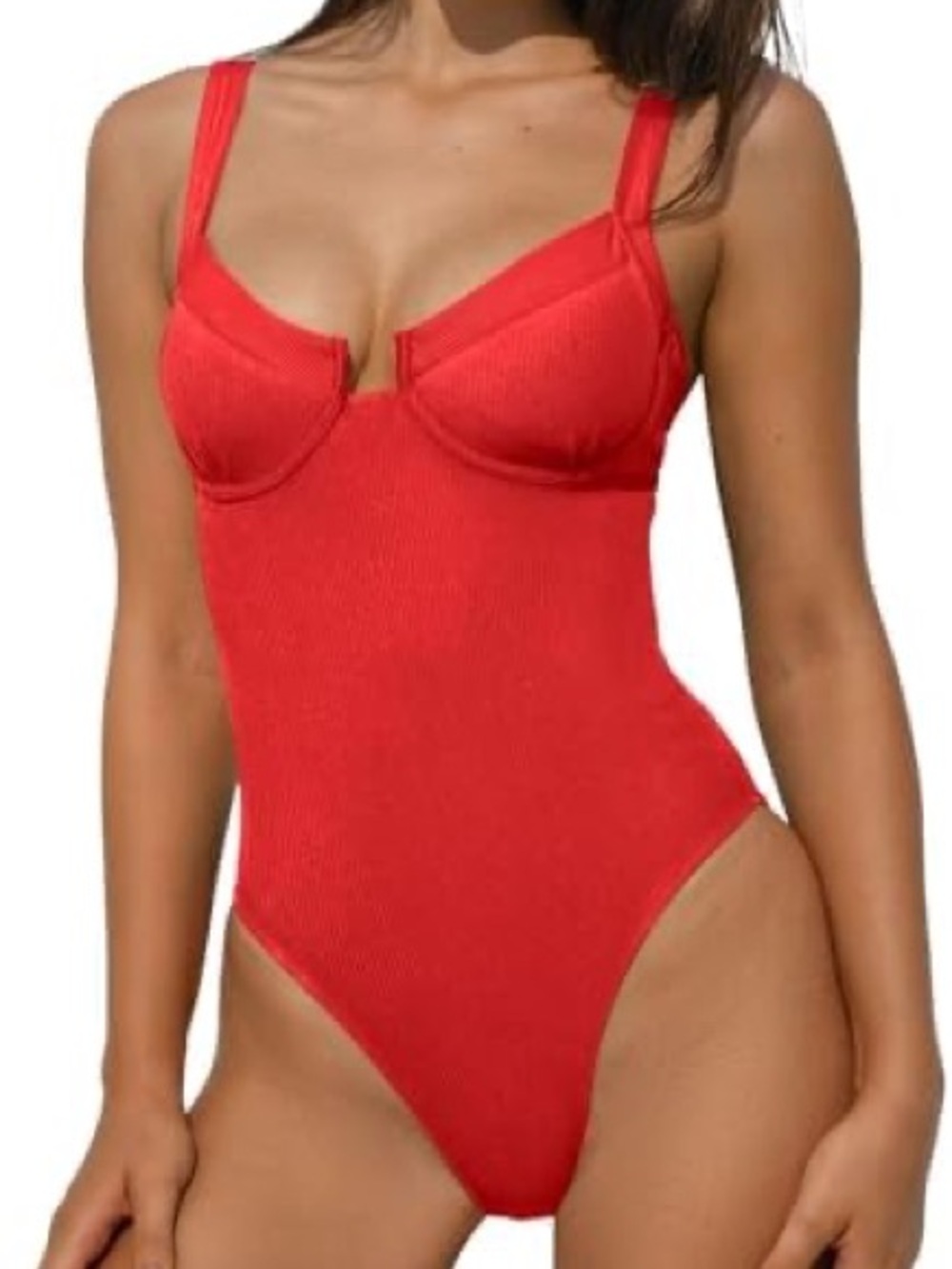 Red Ribbed Underwire One-Piece bathing suit